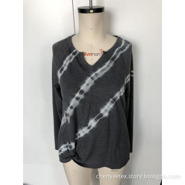 V-neck stitched long sleeve sweater